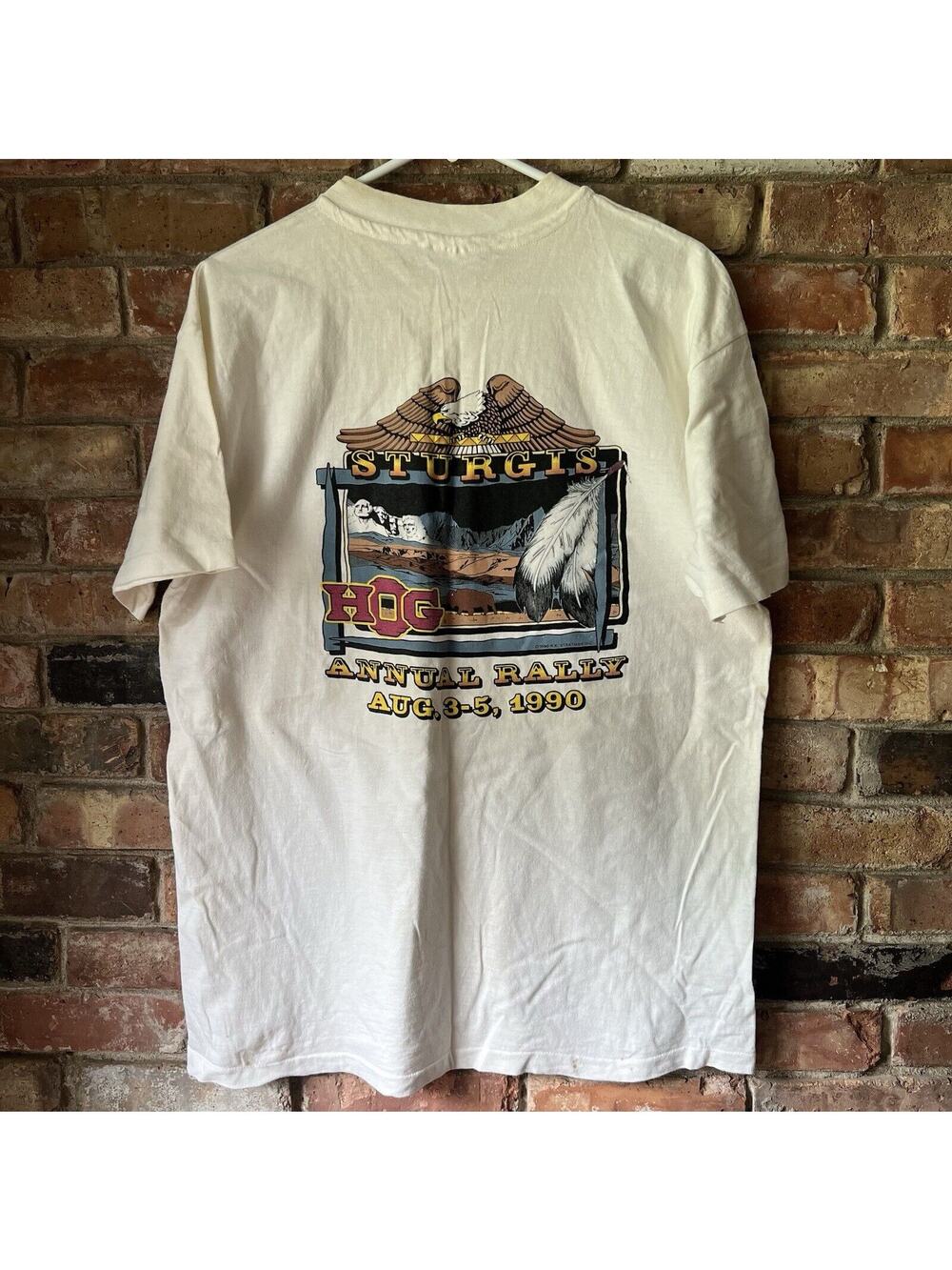 Harley Davidson Shirt Mens XL White Sturgis Annual Hog Rally 1990 Made in the US